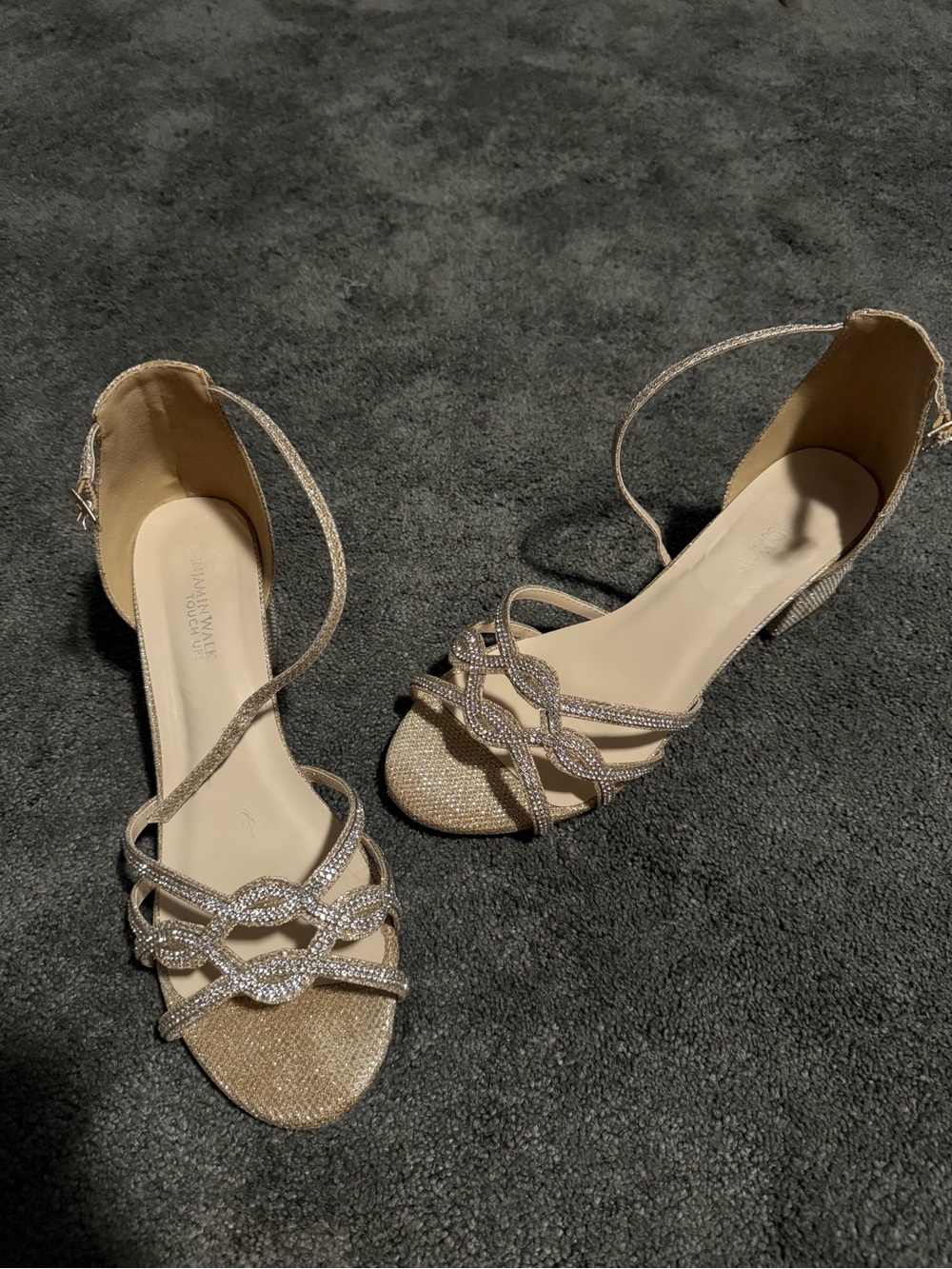 Touch Ups Glitter Open-Toe Ankle Strap Sandals in Champagne